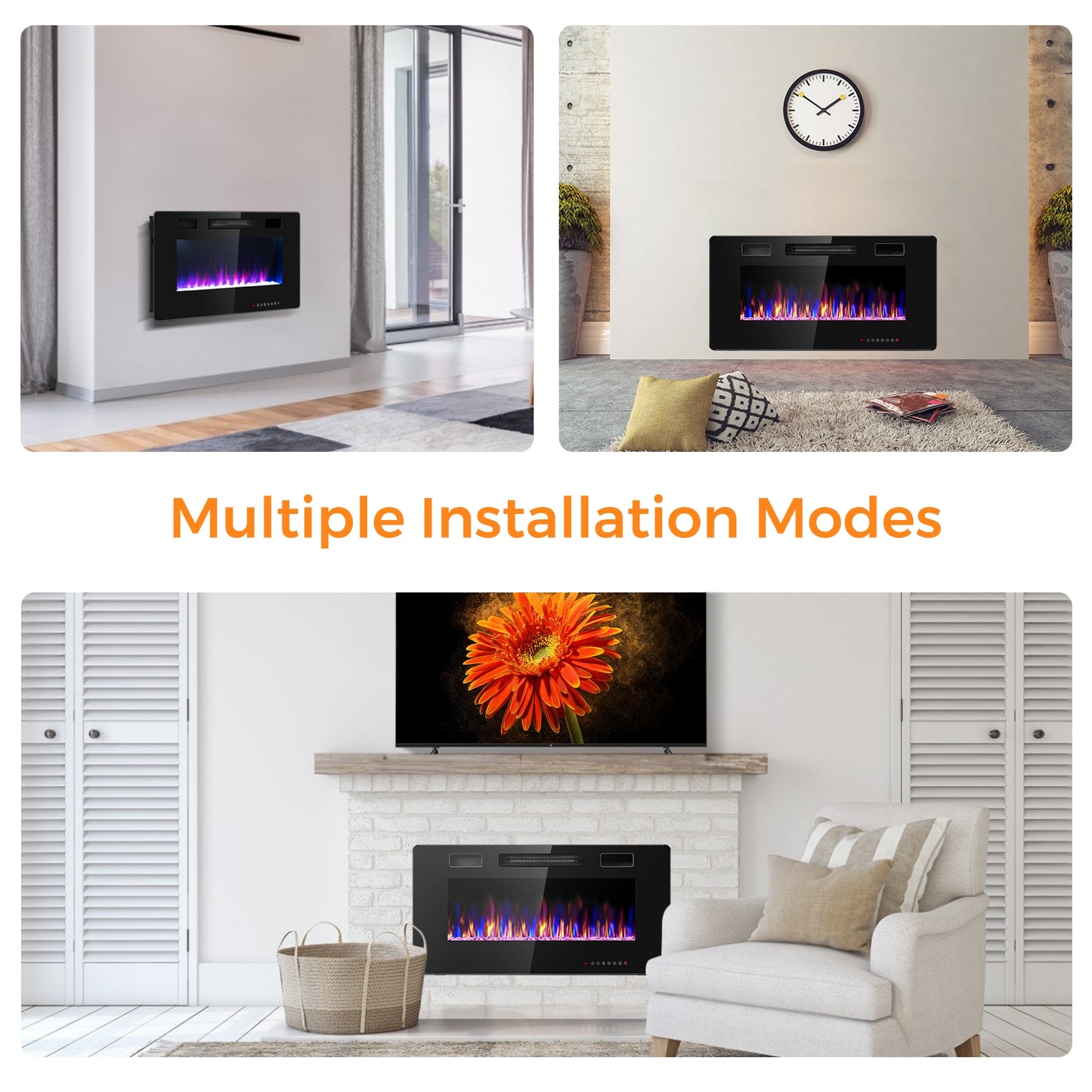 36 Inch Ultra Thin Wall Mounted Electric Fireplace, Black Fireplaces at Gallery Canada