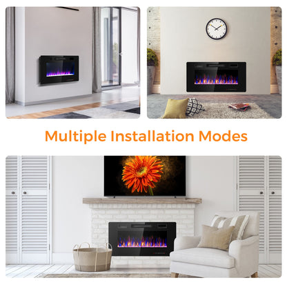 36 Inch Ultra Thin Wall Mounted Electric Fireplace, Black Fireplaces at Gallery Canada