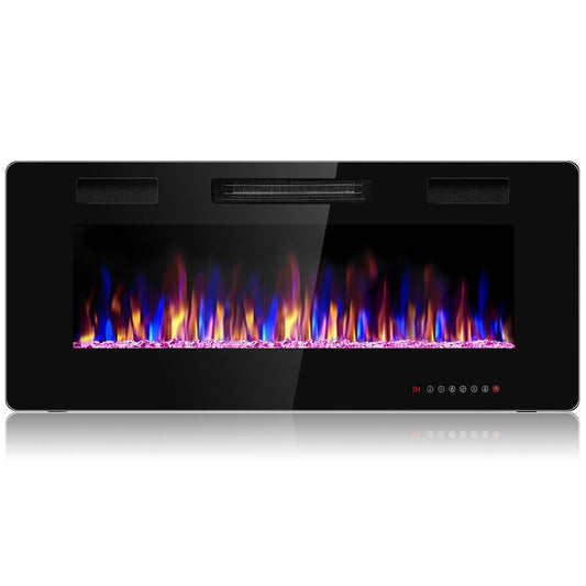 42 Inch Recessed Ultra Thin Electric Fireplace with Timer, Black