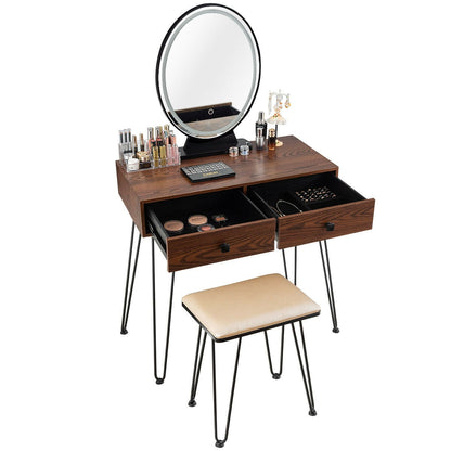 Industrial Makeup Dressing Table with 3 Lighting Modes, Walnut Makeup Vanities at Gallery Canada