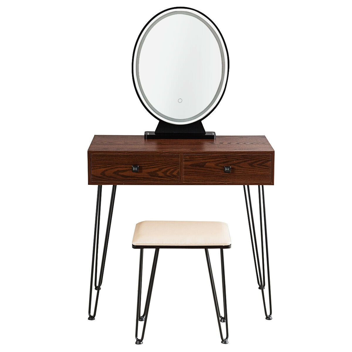Industrial Makeup Dressing Table with 3 Lighting Modes, Walnut Makeup Vanities at Gallery Canada