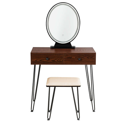 Industrial Makeup Dressing Table with 3 Lighting Modes, Walnut Makeup Vanities at Gallery Canada