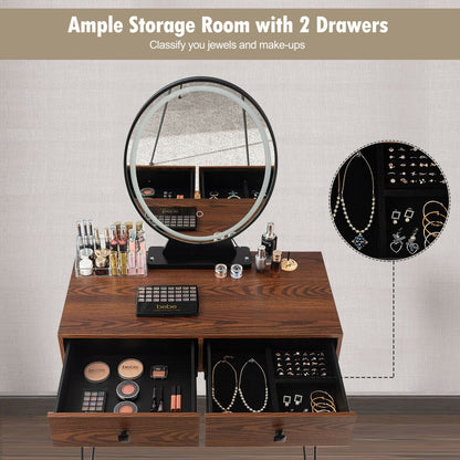 Industrial Makeup Dressing Table with 3 Lighting Modes, Walnut Makeup Vanities at Gallery Canada