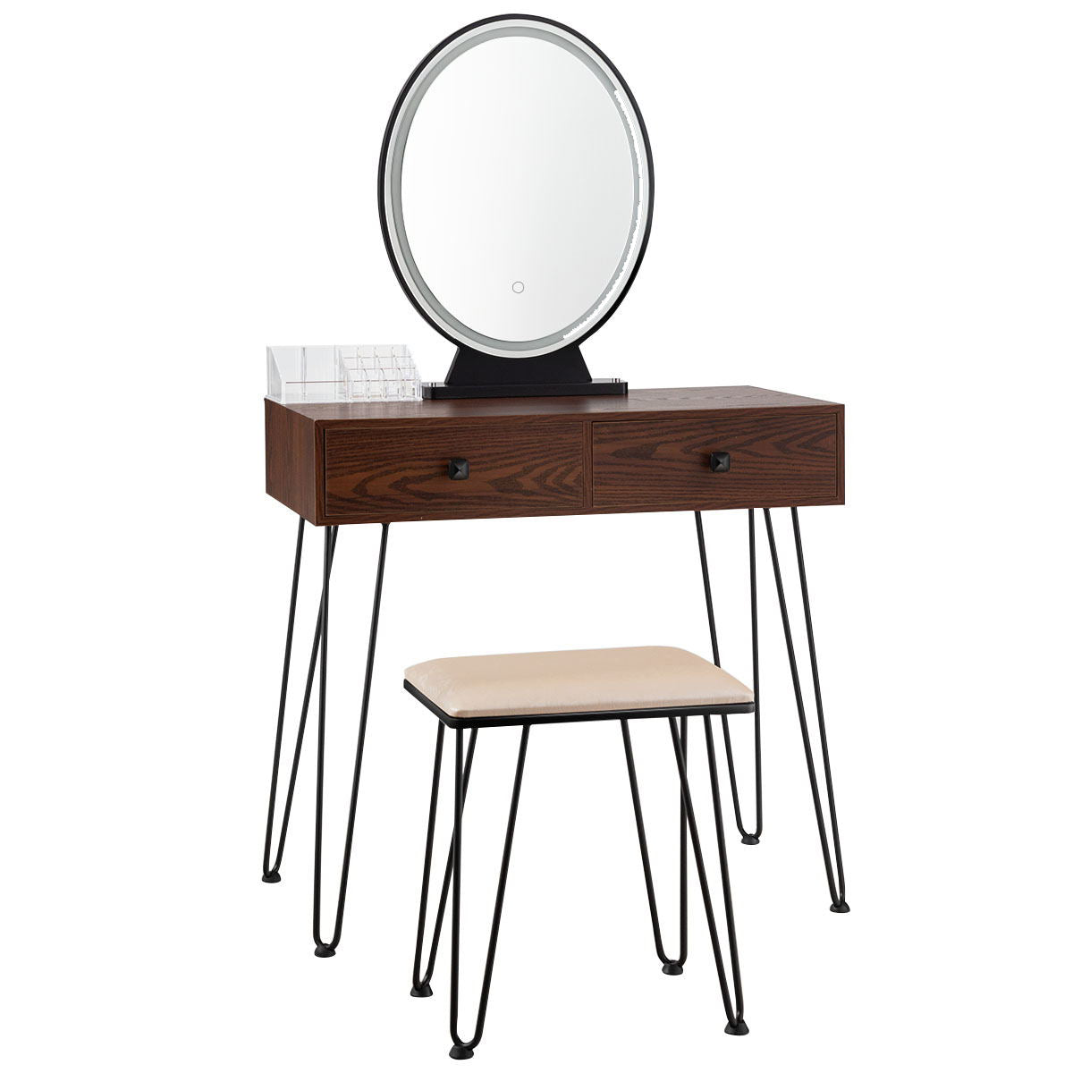 Industrial Makeup Dressing Table with 3 Lighting Modes, Walnut Makeup Vanities at Gallery Canada