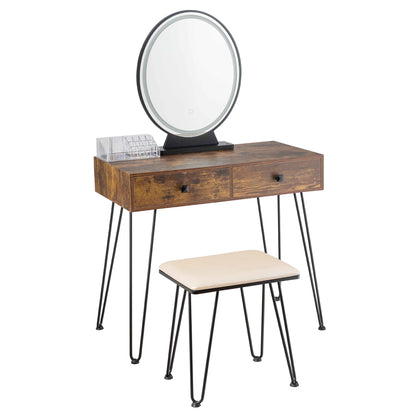 Industrial Makeup Dressing Table with 3 Lighting Modes, Rustic Brown Makeup Vanities at Gallery Canada