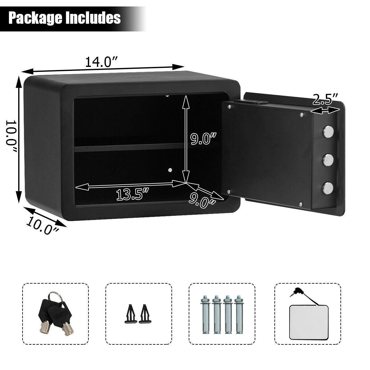 2-Layer Security Safe Deposit Box with Inner LED Light, Black Safe Box at Gallery Canada