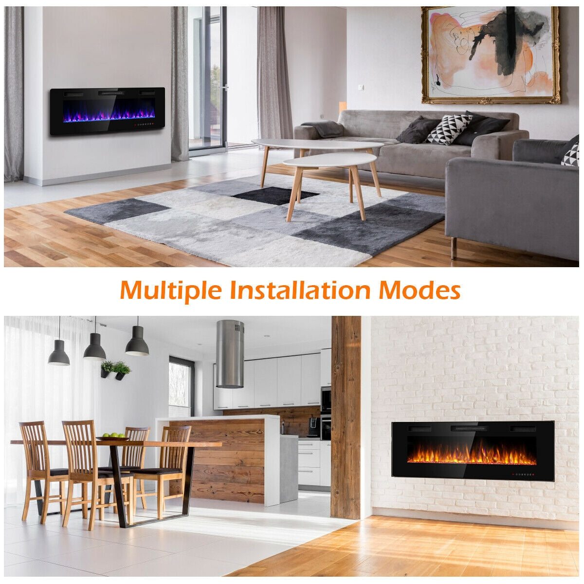 50 Inch Recessed Ultra Thin Electric Fireplace with Timer, Black Fireplaces at Gallery Canada