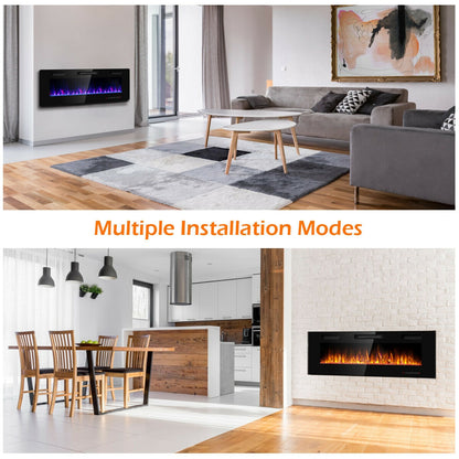 50 Inch Recessed Ultra Thin Electric Fireplace with Timer, Black Fireplaces at Gallery Canada