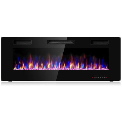 50 Inch Recessed Ultra Thin Electric Fireplace with Timer, Black