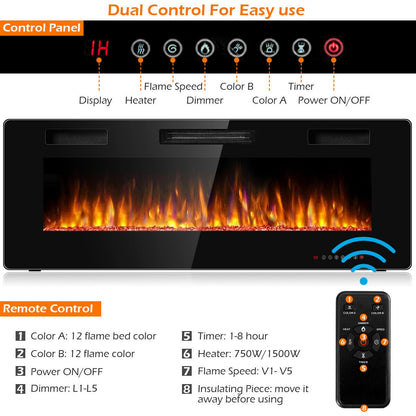 50 Inch Recessed Ultra Thin Electric Fireplace with Timer, Black Fireplaces at Gallery Canada