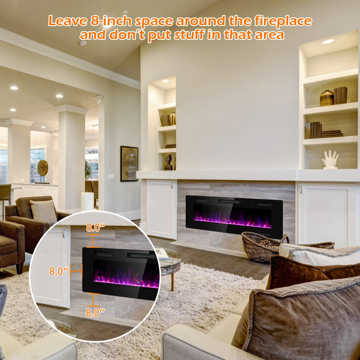 50 Inch Recessed Ultra Thin Electric Fireplace with Timer, Black Fireplaces at Gallery Canada