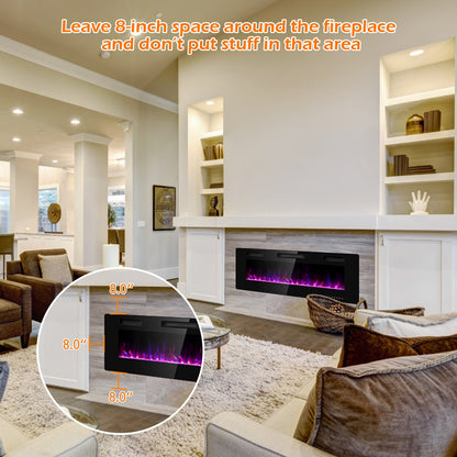 50 Inch Recessed Ultra Thin Electric Fireplace with Timer, Black Fireplaces at Gallery Canada