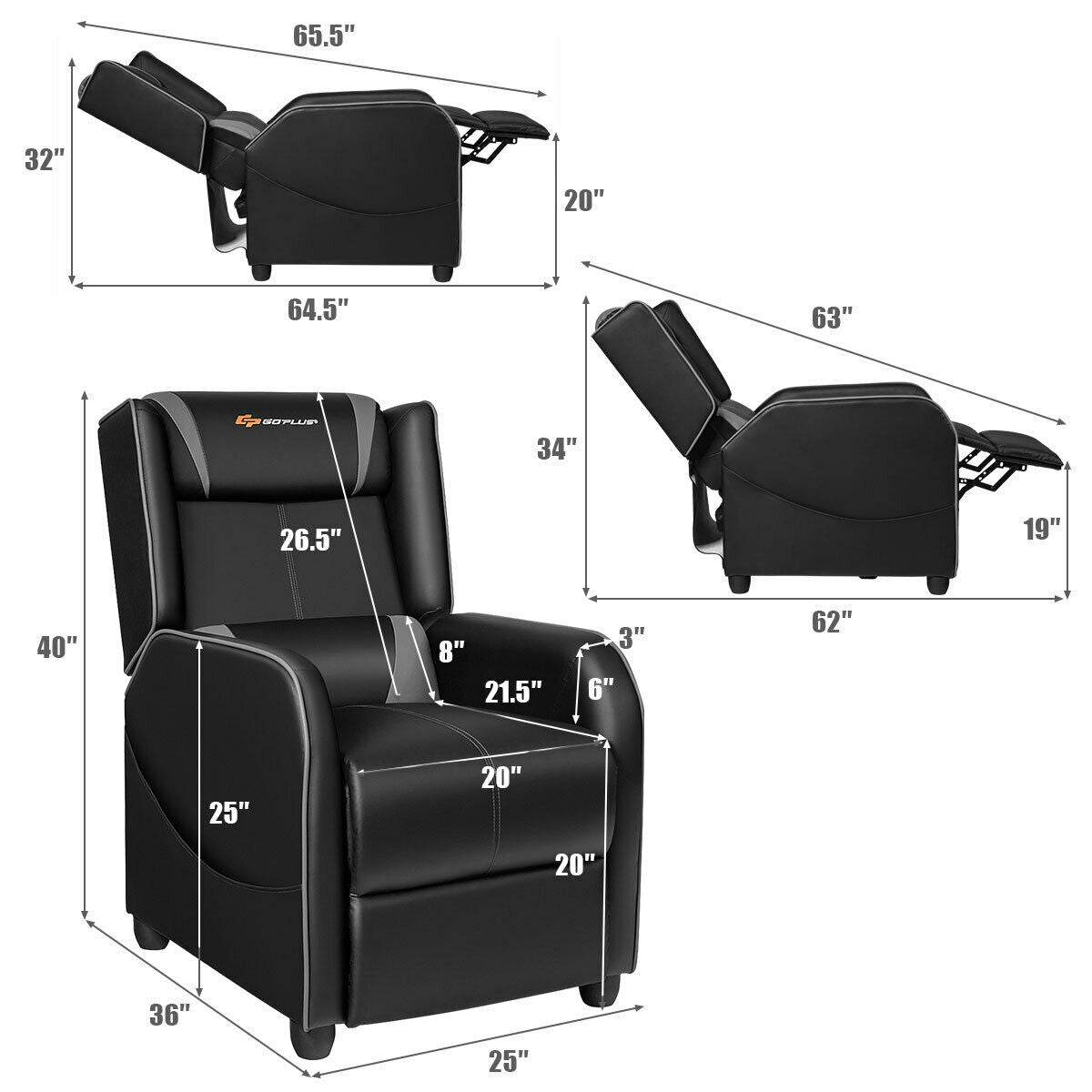 Home Massage Gaming Recliner Chair, Gray Gaming Chairs at Gallery Canada