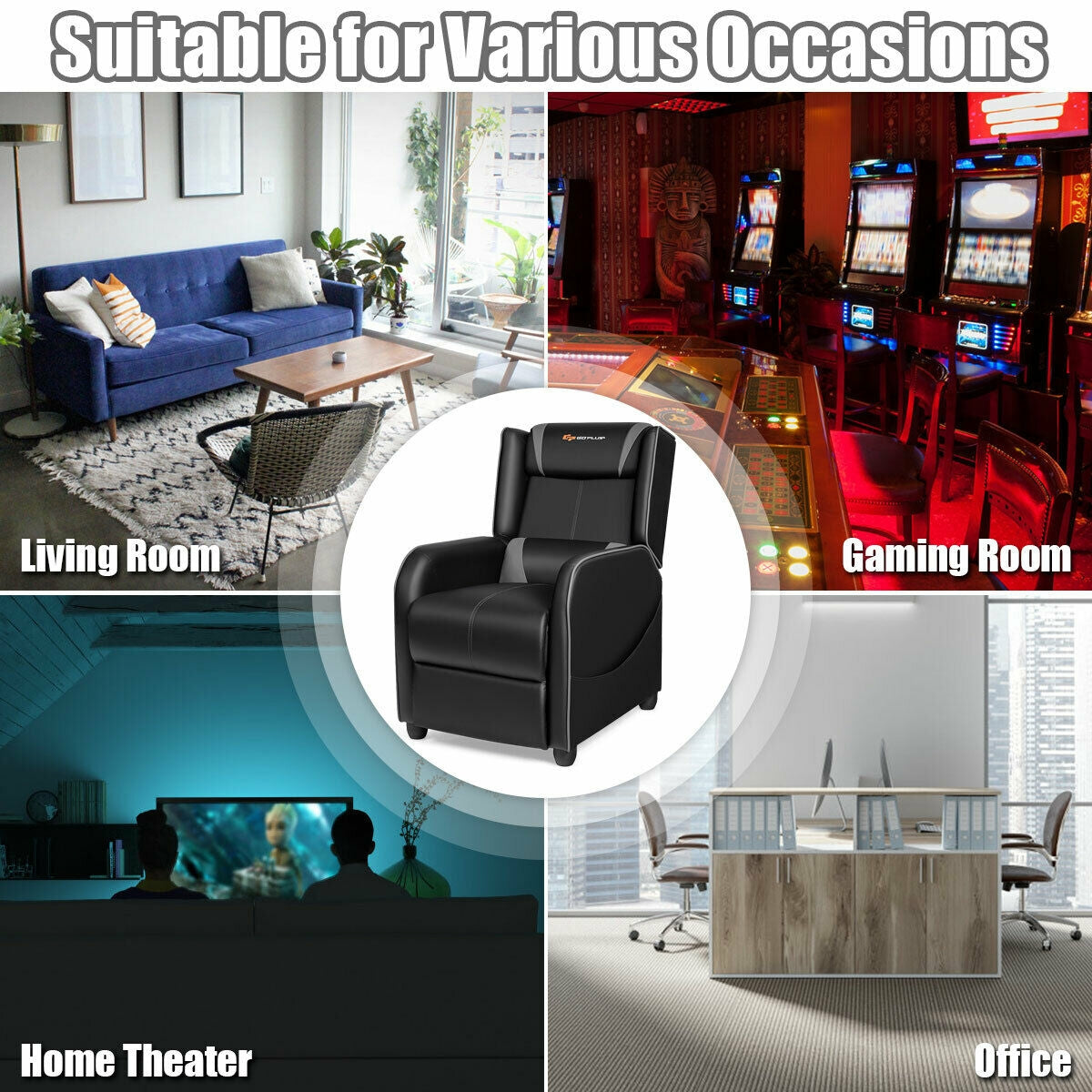 Home Massage Gaming Recliner Chair, Gray Gaming Chairs at Gallery Canada