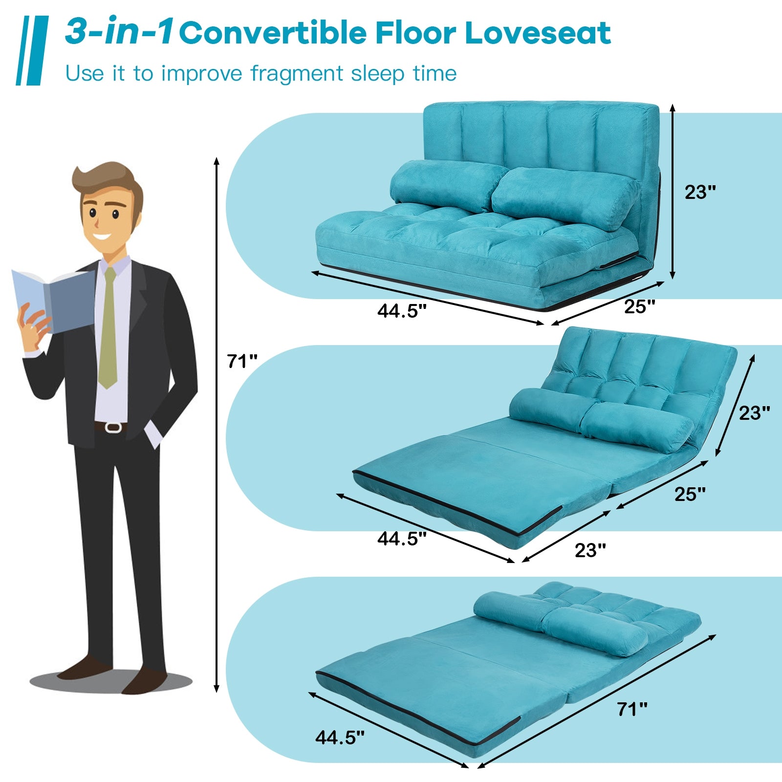 Foldable Floor 6-Position Adjustable Lounge Couch, Blue Floor Chairs at Gallery Canada
