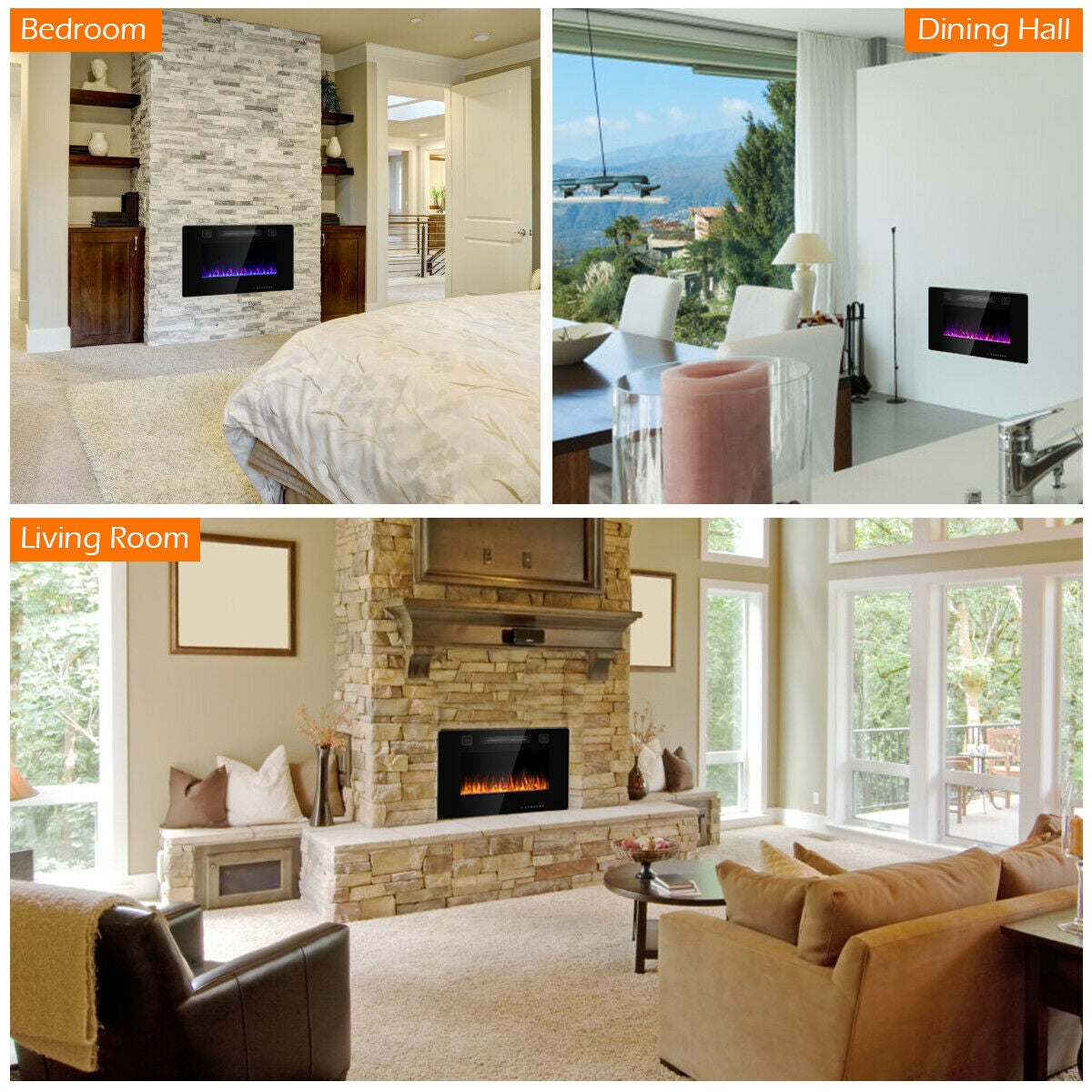 30-Inch Recessed Ultra Thin Electric Fireplace Heater with Glass Appearance, Black Fireplaces at Gallery Canada