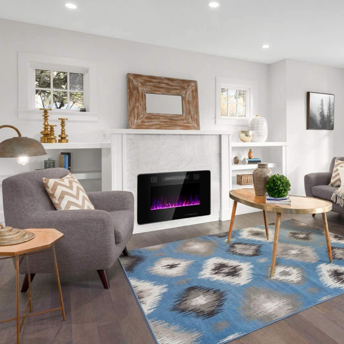 30-Inch Recessed Ultra Thin Electric Fireplace Heater with Glass Appearance, Black Fireplaces at Gallery Canada