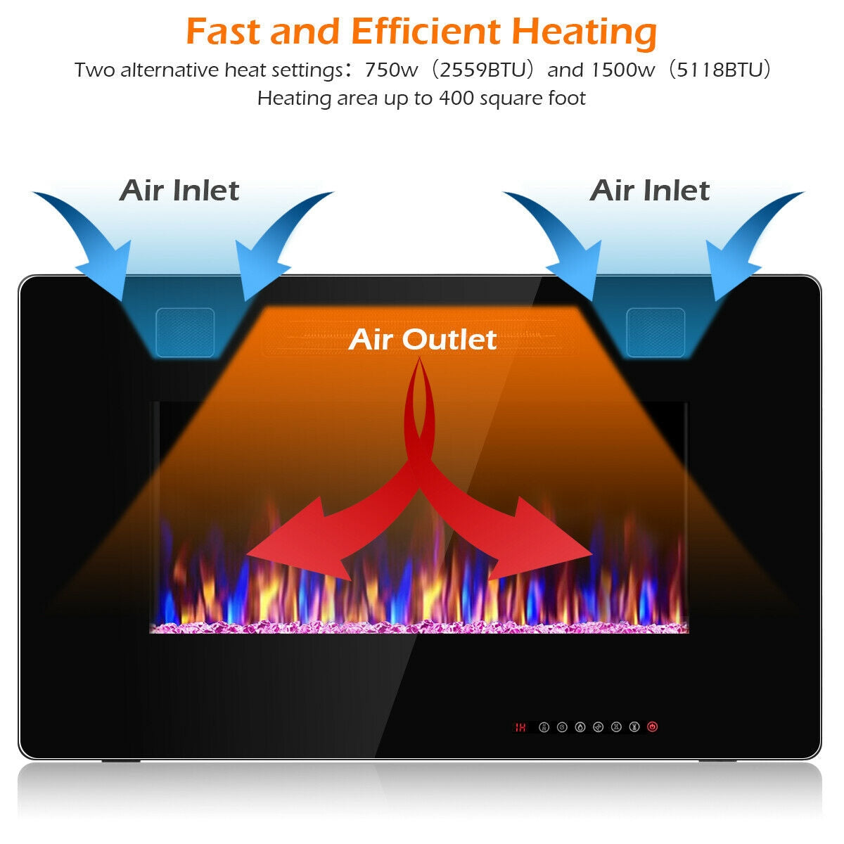 30-Inch Recessed Ultra Thin Electric Fireplace Heater with Glass Appearance, Black Fireplaces at Gallery Canada