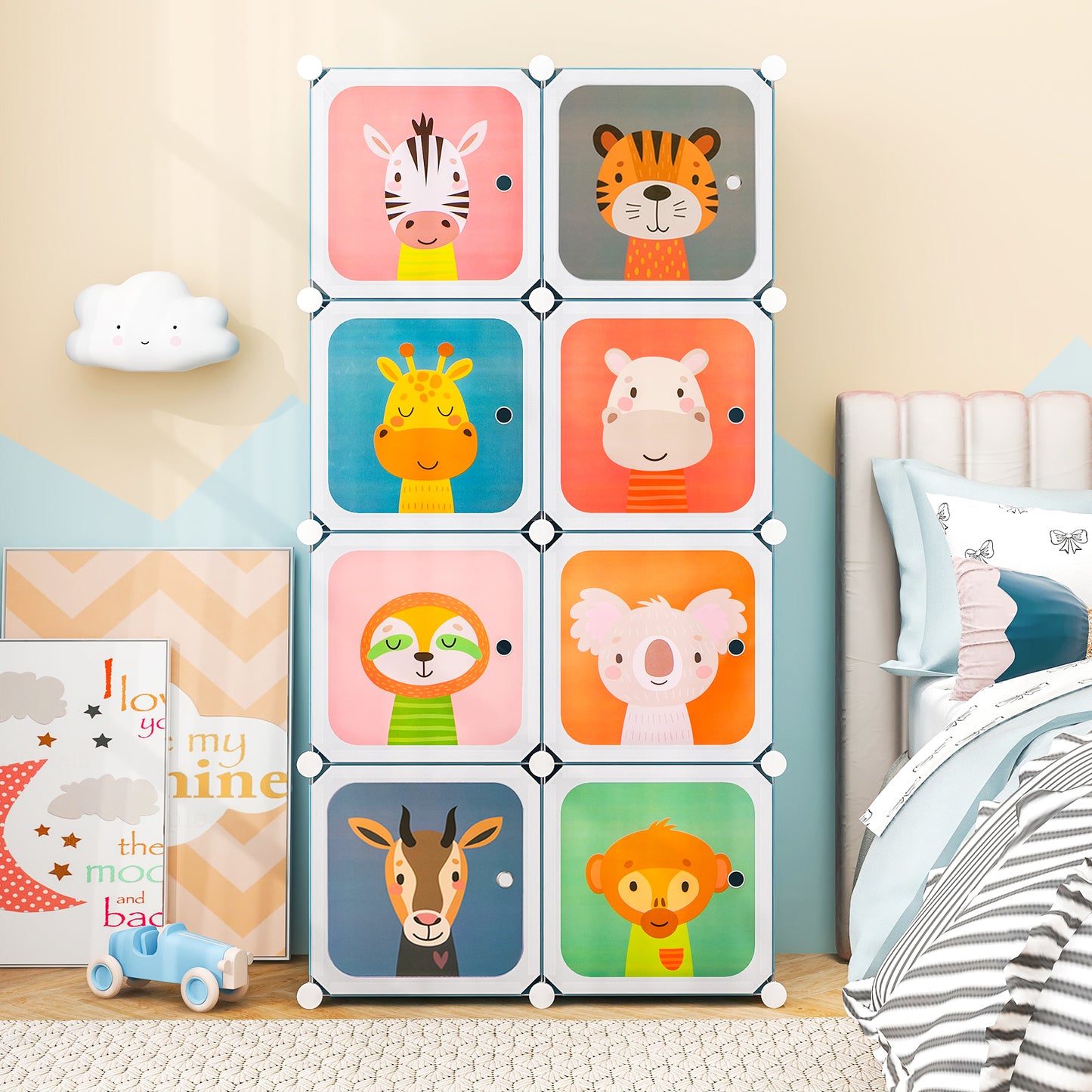 8-Cube Kids Wardrobe Closet with Clothes Hanging Section and Doors, Blue Kids Storage at Gallery Canada