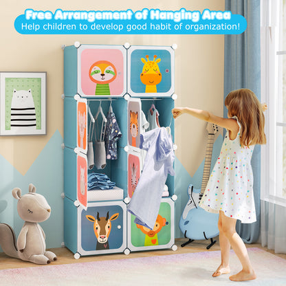 8-Cube Kids Wardrobe Closet with Clothes Hanging Section and Doors, Blue Kids Storage at Gallery Canada