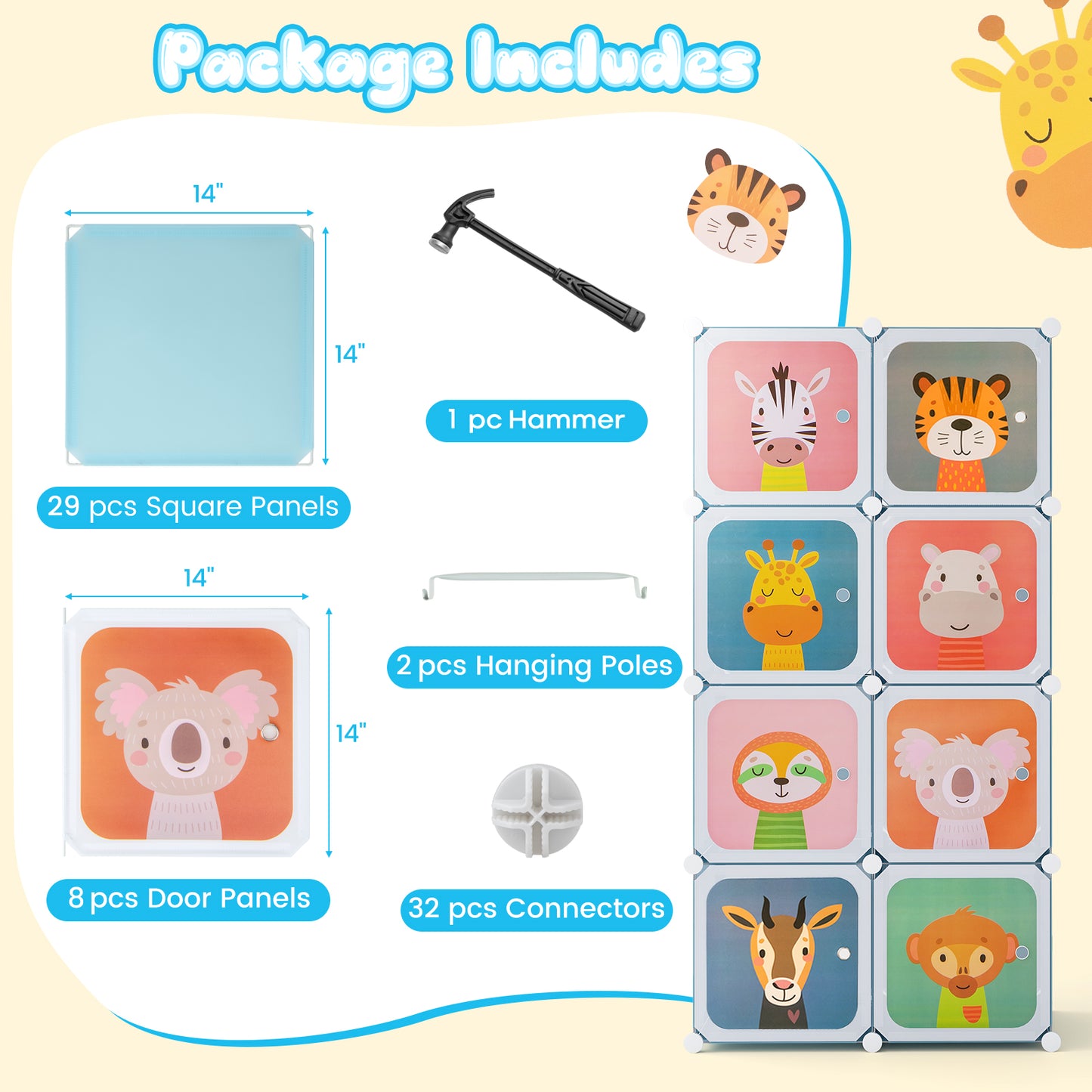 8-Cube Kids Wardrobe Closet with Clothes Hanging Section and Doors, Blue Kids Storage at Gallery Canada