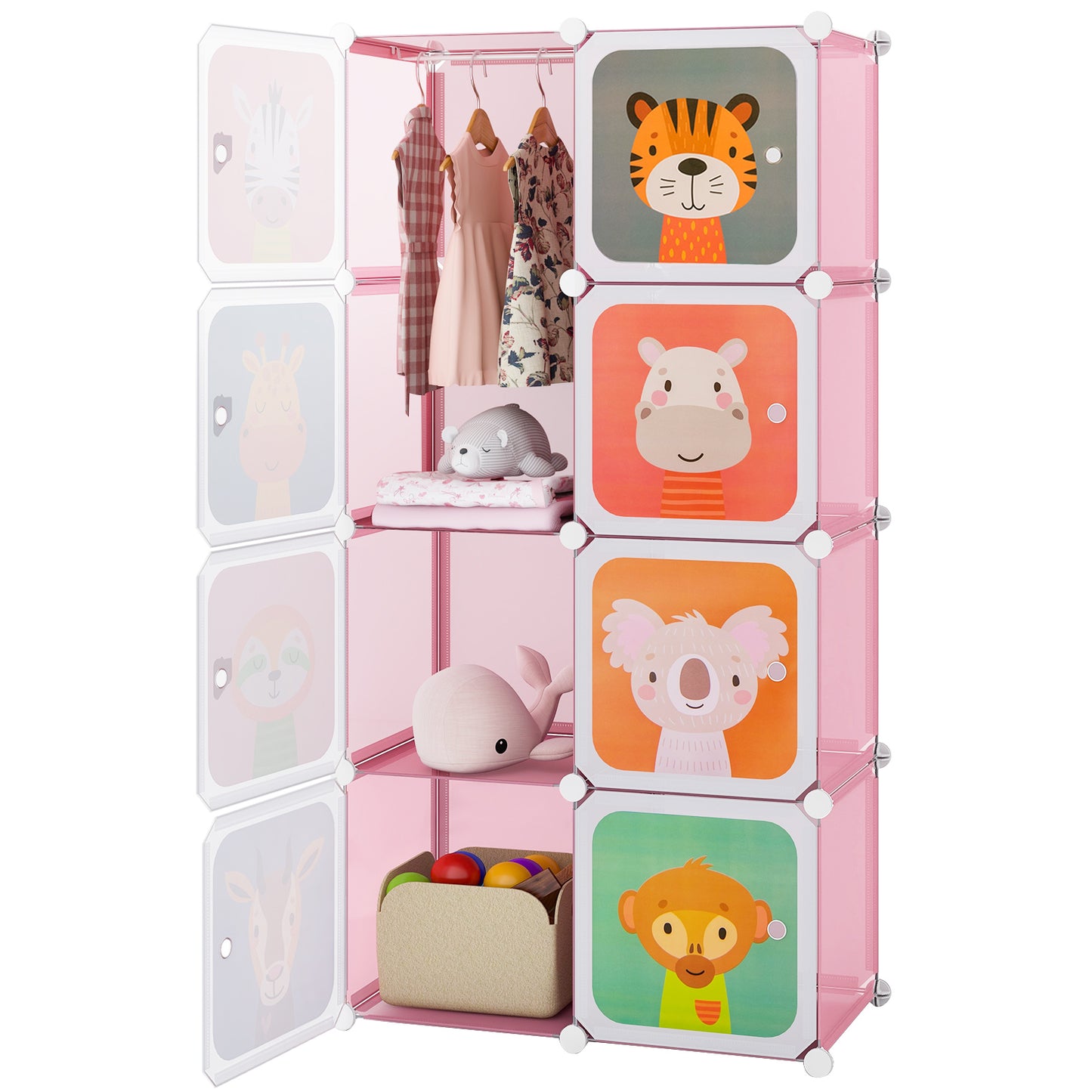 8-Cube Kids Wardrobe Closet with Clothes Hanging Section and Doors, Pink Kids Storage at Gallery Canada