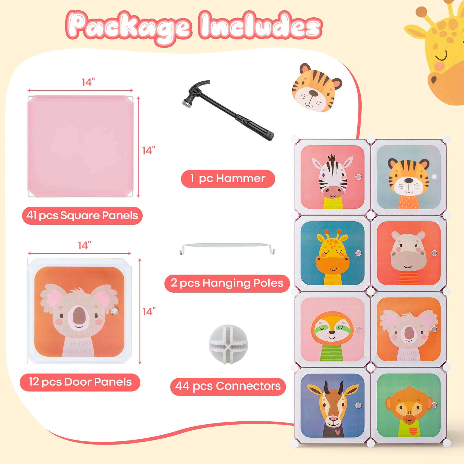 8-Cube Kids Wardrobe Closet with Clothes Hanging Section and Doors, Pink Kids Storage at Gallery Canada