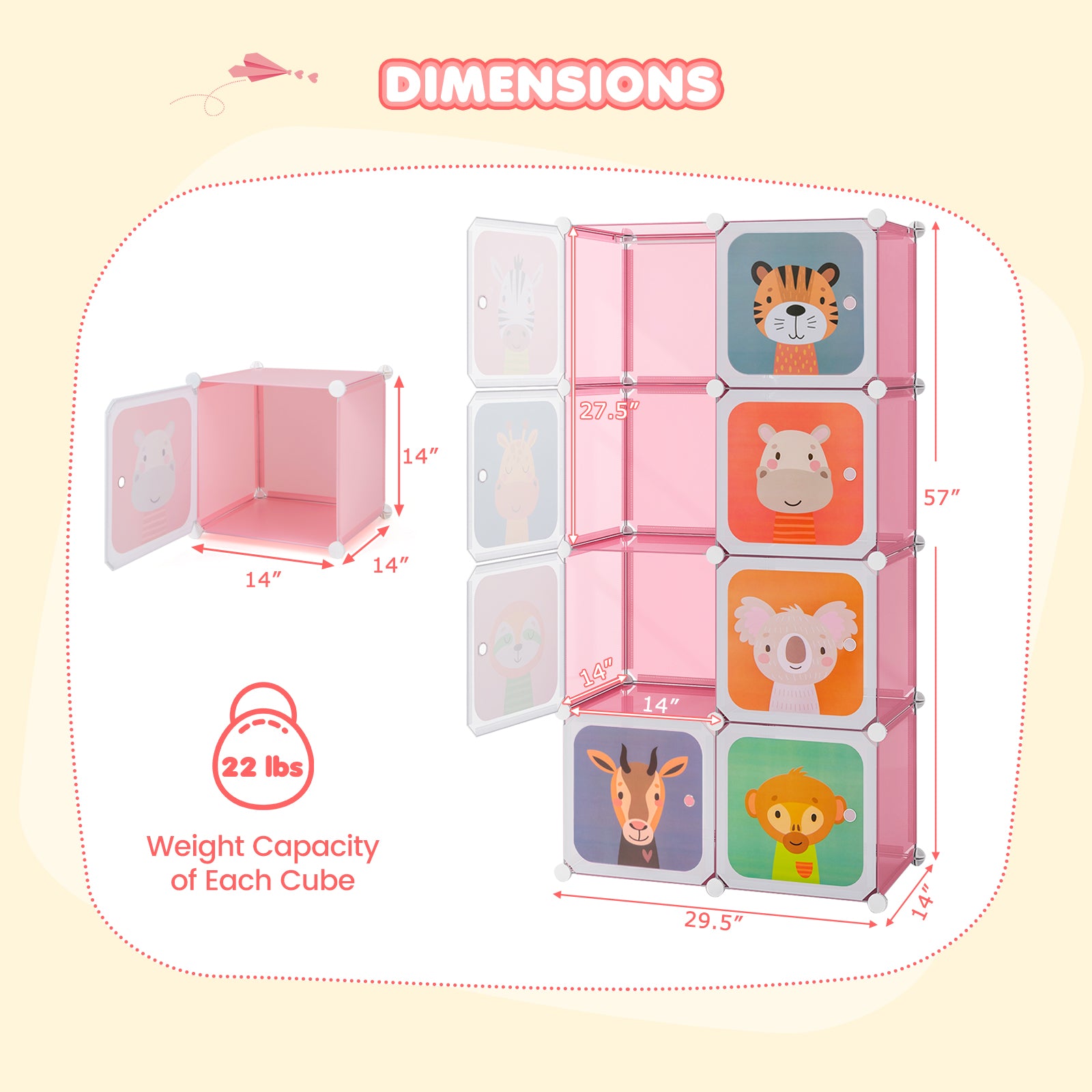 8-Cube Kids Wardrobe Closet with Clothes Hanging Section and Doors, Pink Kids Storage at Gallery Canada