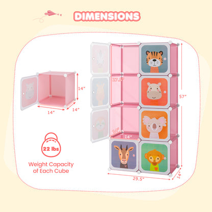 8-Cube Kids Wardrobe Closet with Clothes Hanging Section and Doors, Pink Kids Storage at Gallery Canada