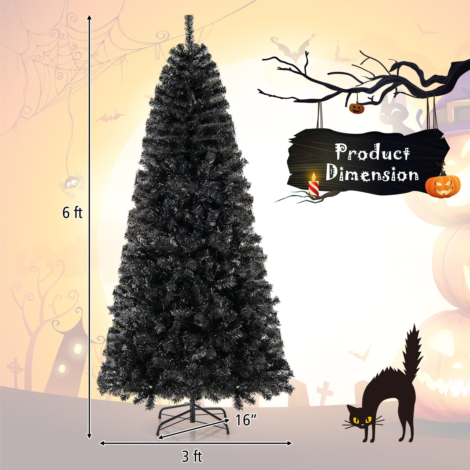 6/7 FT Artificial Christmas Tree with Bendable Top Section and Warm Light-6 FT, Black Christmas Tree at Gallery Canada