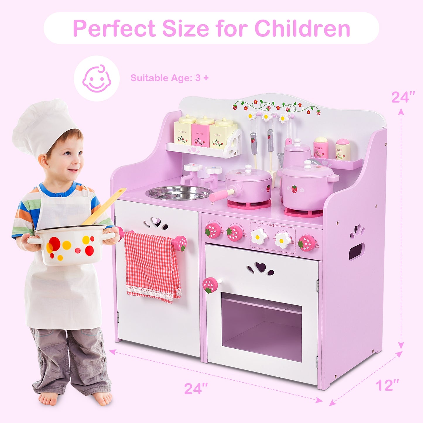 Kids Wooden Kitchen Toy Strawberry Pretend Cooking Playset Play Kitchen Sets at Gallery Canada