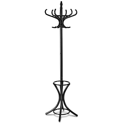 Wood Standing Hat Coat Rack With Umbrella Stand, Black
