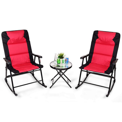 3 Pieces Outdoor Folding Rocking Chair Table Set with Cushion, Red Patio Conversation Sets at Gallery Canada