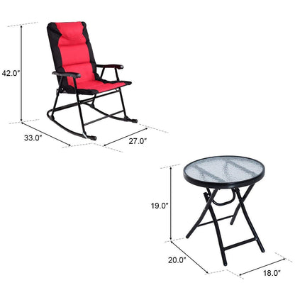 3 Pieces Outdoor Folding Rocking Chair Table Set with Cushion, Red Patio Conversation Sets at Gallery Canada