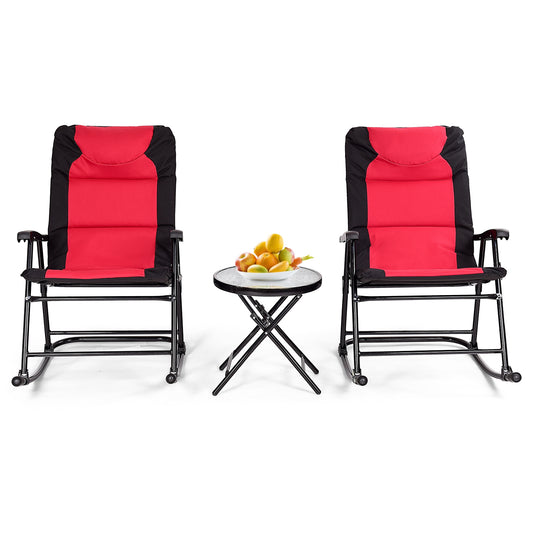 Outdoor Folding Rocking Chair Table Set, 3 Pieces, Red Patio Conversation Sets Red at Gallery Canada
