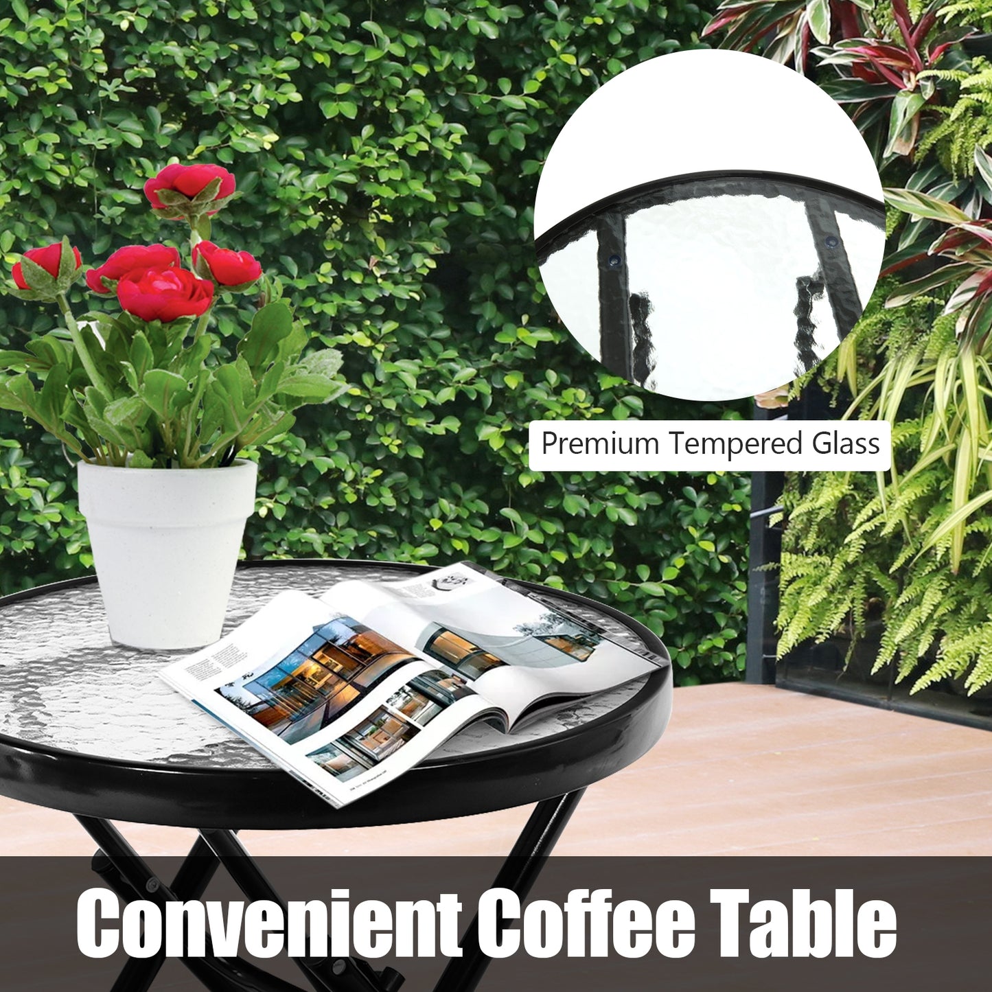 3 Pieces Outdoor Folding Rocking Chair Table Set with Cushion, Red Patio Conversation Sets at Gallery Canada