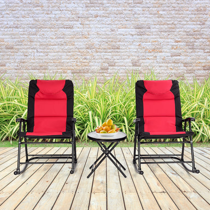 3 Pieces Outdoor Folding Rocking Chair Table Set with Cushion, Red Patio Conversation Sets at Gallery Canada
