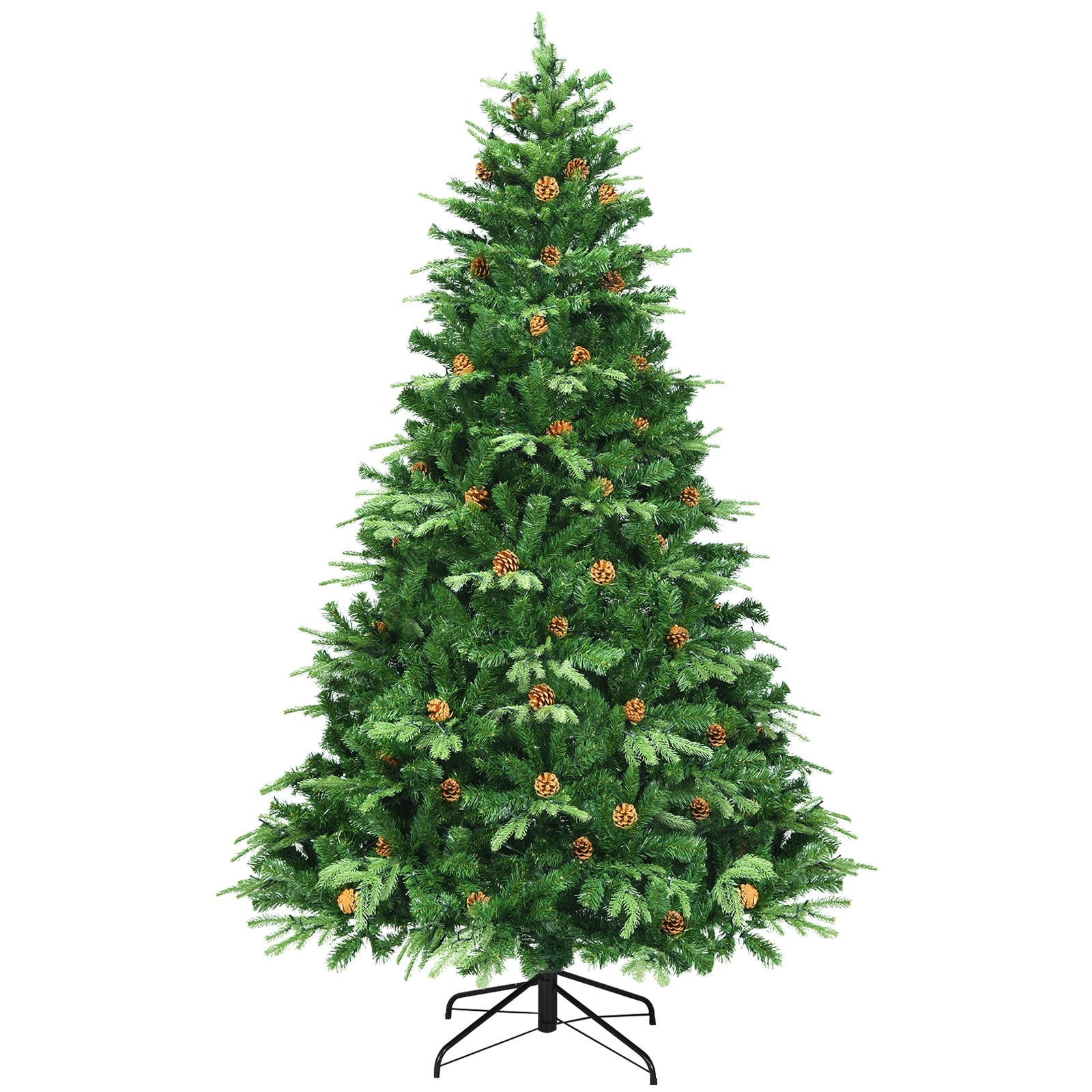 7.5 ft Artificial Christmas Tree, LED Lights, Pine Cones, Green Christmas Tree Green at Gallery Canada