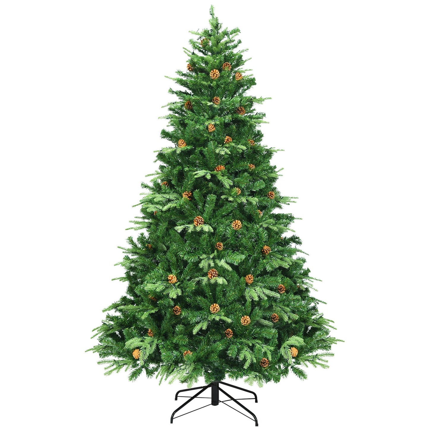 7.5 ft Artificial Christmas Tree, LED Lights, Pine Cones, Green