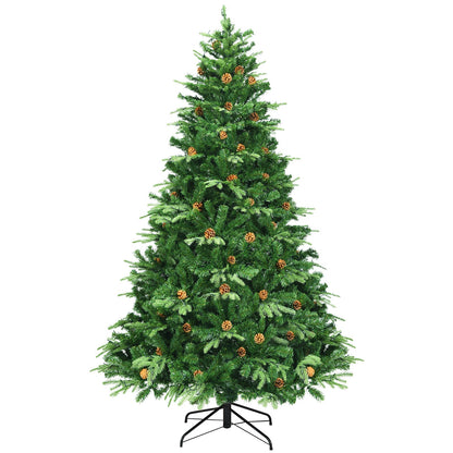 7.5 ft Artificial Christmas Tree, LED Lights, Pine Cones, Green