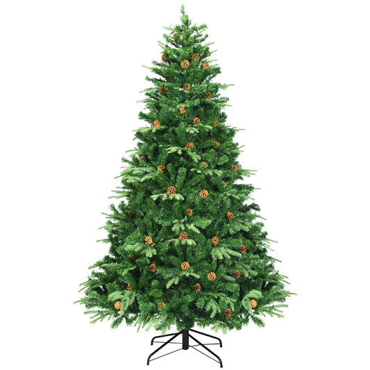 7.5 ft Artificial Christmas Tree, LED Lights, Pine Cones, Green