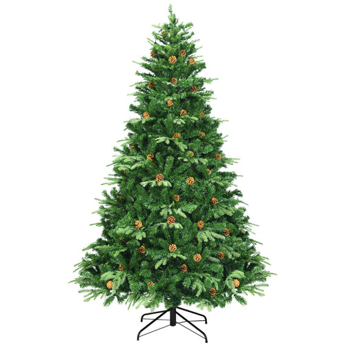 7.5 ft Artificial Christmas Tree, LED Lights, Pine Cones, Green