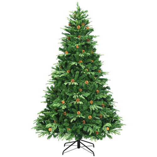 7.5 ft Artificial Christmas Tree with LED Lights and Pine Cones, Green