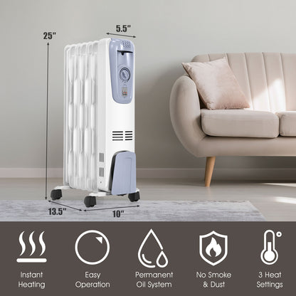 1500W Oil Filled Radiator with Thermostat and 4 Bottom Wheels, White Space Heaters at Gallery Canada