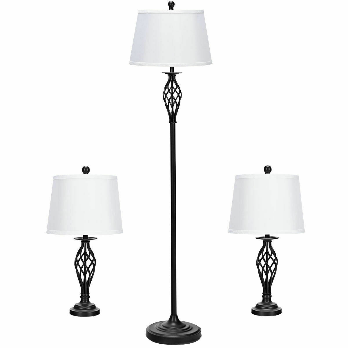 3 Piece Lamp Set, 2 Table Lamps 1 Floor Lamp, Fabric Shades, White Table & Floor Lamps White at Gallery Canada