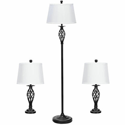 3 Piece Lamp Set, 2 Table Lamps 1 Floor Lamp, Fabric Shades, White Table & Floor Lamps White at Gallery Canada