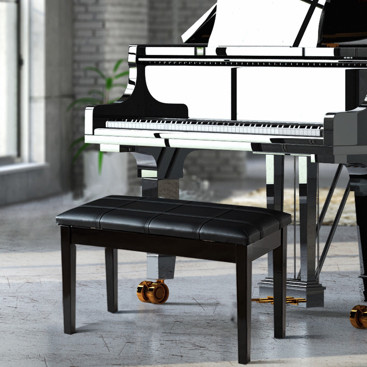 Solid Wood PU Leather Piano Double Duet Keyboard Bench, Black Pianos & Keyboards at Gallery Canada