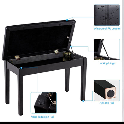 Solid Wood PU Leather Piano Double Duet Keyboard Bench, Black Pianos & Keyboards at Gallery Canada