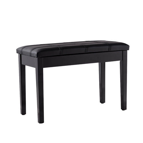 Solid Wood PU Leather Piano Bench, Double Duet Keyboard, Black