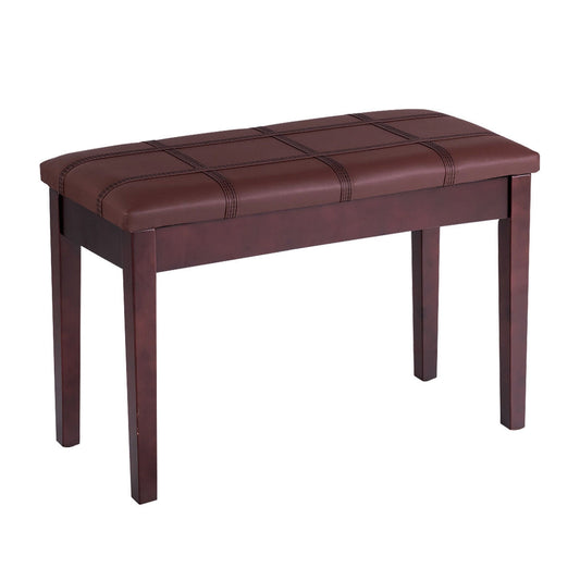 Solid Wood PU Leather Piano Double Duet Keyboard Bench, Brown Pianos & Keyboards Brown at Gallery Canada